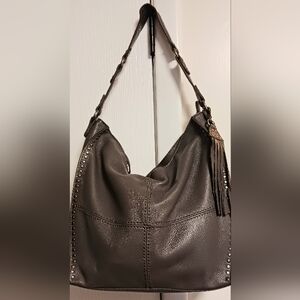 The SAK Grey Studded Shoulder Bag, 11" high X 14.5" wide, EUC